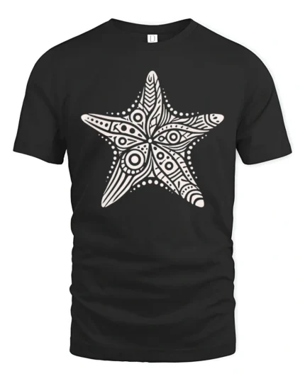 Boho Starfish Ocean Mandala Beach Aesthetic Graphic Tee Tshirt - black t-shirt on white background