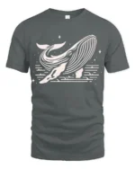Minimalist Whale Ocean Night Sky Artistic Graphic Tee Tshirt - gray t-shirt on white background