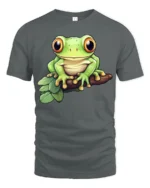 Cute Tree Frog Cartoon Nature Wildlife Graphic Tee Tshirt - gray t-shirt on white background