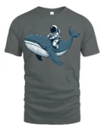 Astronaut Riding Whale Space Ocean Adventure Graphic Tee Tshirt - gray t-shirt on white background