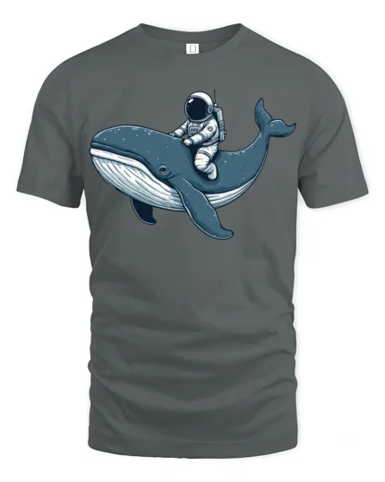 Astronaut Riding Whale Space Ocean Adventure Graphic Tee Tshirt - gray t-shirt on white background