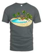 Tropical Island Shell Beach Vacation Aesthetic Graphic Tee Tshirt - gray t-shirt on white background