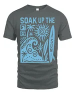 Soak Up The Sun Retro Surf Beach Vibes Graphic Tee Tshirt - gray t-shirt on white background