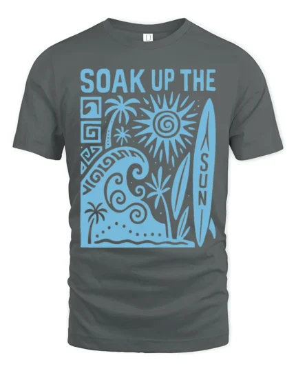 Soak Up The Sun Retro Surf Beach Vibes Graphic Tee Tshirt - gray t-shirt on white background