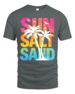 Sun Salt Sand Retro Tropical Beach Sunset Graphic Tee Tshirt - gray t-shirt on white background