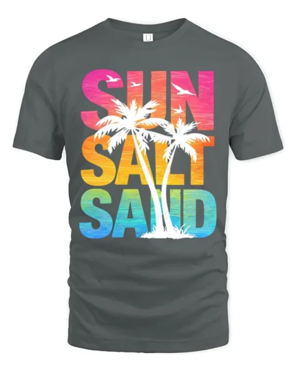 Sun Salt Sand Retro Tropical Beach Sunset Graphic Tee Tshirt - gray t-shirt on white background