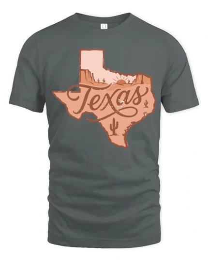 Vintage Texas Desert Landscape Western Style Graphic Tee Tshirt - gray t-shirt on white background