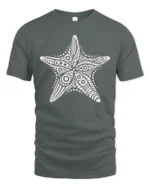 Boho Starfish Ocean Mandala Beach Aesthetic Graphic Tee Tshirt - gray t-shirt on white background