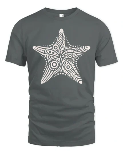 Boho Starfish Ocean Mandala Beach Aesthetic Graphic Tee Tshirt - gray t-shirt on white background