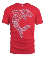 Artistic Dolphin Ocean Mandala Graphic Tee Coastal Style Tshirt - red t-shirt on white background