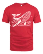 Minimalist Whale Ocean Night Sky Artistic Graphic Tee Tshirt - red t-shirt on white background