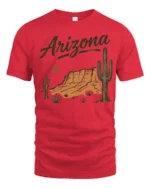 Arizona Desert Sunset Vintage Western Landscape Graphic Tee Tshirt - red t-shirt on white background
