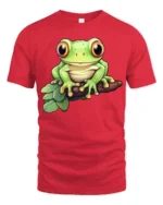 Cute Tree Frog Cartoon Nature Wildlife Graphic Tee Tshirt - red t-shirt on white background