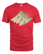 Abstract Mountain Sun Landscape Artistic Nature Graphic Tee Tshirt - red t-shirt on white background