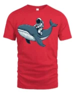 Astronaut Riding Whale Space Ocean Adventure Graphic Tee Tshirt - red t-shirt on white background