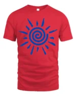 Spiral Sun Symbol Minimalist Abstract Graphic Tee Tshirt Style - red t-shirt on white background