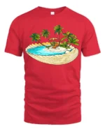 Tropical Island Shell Beach Vacation Aesthetic Graphic Tee Tshirt - red t-shirt on white background