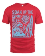 Soak Up The Sun Retro Surf Beach Vibes Graphic Tee Tshirt - red t-shirt on white background