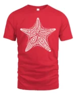 Boho Starfish Ocean Mandala Beach Aesthetic Graphic Tee Tshirt - red t-shirt on white background