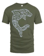 Artistic Dolphin Ocean Mandala Graphic Tee Coastal Style Tshirt - military green t-shirt on white background
