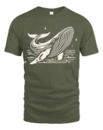 Minimalist Whale Ocean Night Sky Artistic Graphic Tee Tshirt - military green t-shirt on white background