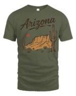 Arizona Desert Sunset Vintage Western Landscape Graphic Tee Tshirt - military green t-shirt on white background