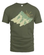 Abstract Mountain Sun Landscape Artistic Nature Graphic Tee Tshirt - military green t-shirt on white background