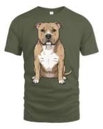 Cute Pit Bull Dog Lover Cartoon Pet Graphic Tee Tshirt Style - military green t-shirt on white background