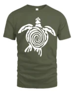 Tribal Sea Turtle Ocean Animal Symbol Graphic Tee Tshirt - military green t-shirt on white background