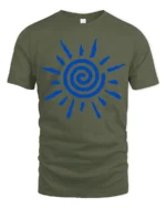 Spiral Sun Symbol Minimalist Abstract Graphic Tee Tshirt Style - military green t-shirt on white background