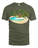 Tropical Island Shell Beach Vacation Aesthetic Graphic Tee Tshirt - military green t-shirt on white background