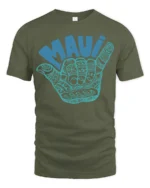 Maui Shaka Hand Hawaiian Surf Culture Graphic Tee Tshirt - military green t-shirt on white background