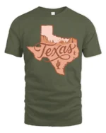 Vintage Texas Desert Landscape Western Style Graphic Tee Tshirt - military green t-shirt on white background