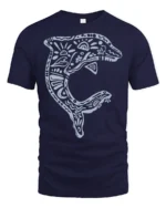 Artistic Dolphin Ocean Mandala Graphic Tee Coastal Style Tshirt - navy t-shirt on white background