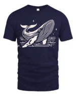 Minimalist Whale Ocean Night Sky Artistic Graphic Tee Tshirt - navy t-shirt on white background