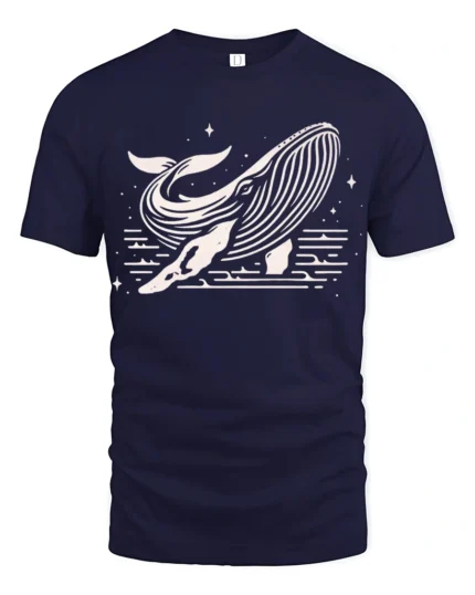 Minimalist Whale Ocean Night Sky Artistic Graphic Tee Tshirt - navy t-shirt on white background