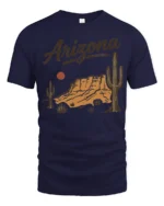 Arizona Desert Sunset Vintage Western Landscape Graphic Tee Tshirt - navy t-shirt on white background