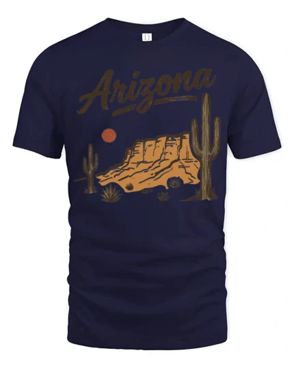 Arizona Desert Sunset Vintage Western Landscape Graphic Tee Tshirt - navy t-shirt on white background