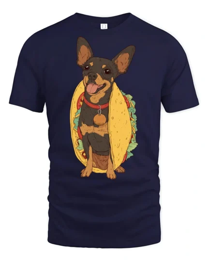 Funny Chihuahua Taco Lover Cute Food Graphic Tee Tshirt - navy t-shirt on white background