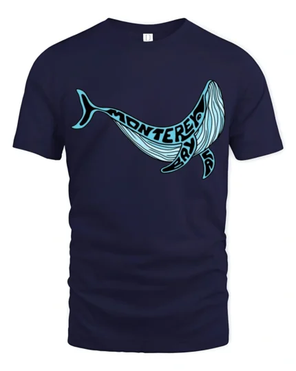 Monterey Bay Whale Ocean Coastal Travel Graphic Tee Tshirt - navy t-shirt on white background