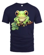 Cute Tree Frog Cartoon Nature Wildlife Graphic Tee Tshirt - navy t-shirt on white background