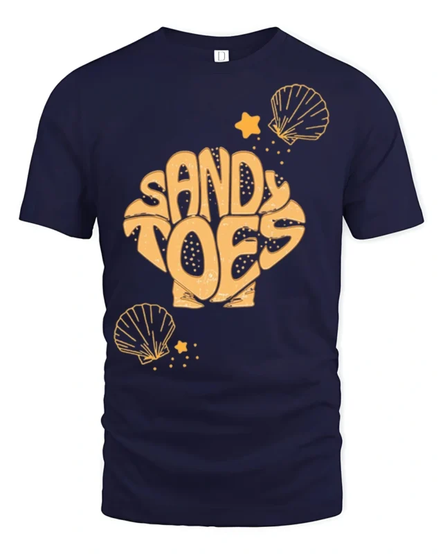 Sandy Toes Beach Vacation Summer Graphic Tee Tshirt Style - navy t-shirt on white background