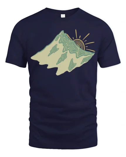 Abstract Mountain Sun Landscape Artistic Nature Graphic Tee Tshirt - navy t-shirt on white background