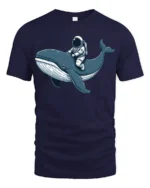 Astronaut Riding Whale Space Ocean Adventure Graphic Tee Tshirt - navy t-shirt on white background