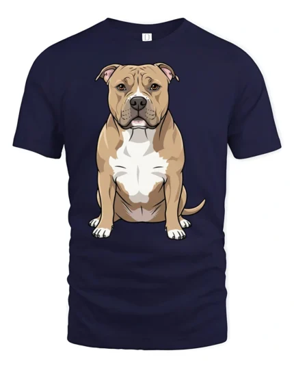Cute Pit Bull Dog Lover Cartoon Pet Graphic Tee Tshirt Style - navy t-shirt on white background