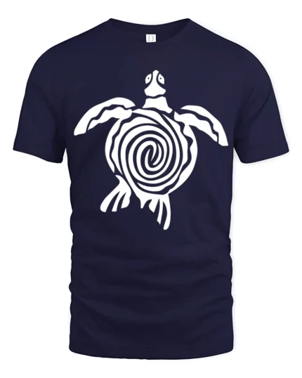 Tribal Sea Turtle Ocean Animal Symbol Graphic Tee Tshirt - navy t-shirt on white background