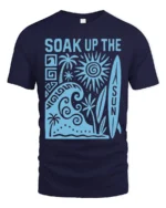 Soak Up The Sun Retro Surf Beach Vibes Graphic Tee Tshirt - navy t-shirt on white background