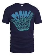 Maui Shaka Hand Hawaiian Surf Culture Graphic Tee Tshirt - navy t-shirt on white background