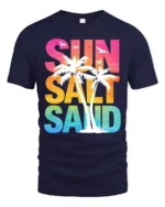 Sun Salt Sand Retro Tropical Beach Sunset Graphic Tee Tshirt - navy t-shirt on white background