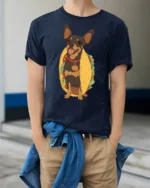 Funny Chihuahua Taco Lover Cute Food Graphic Tee Tshirt - model wearing navy tee with hands in pockets